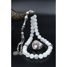 Prestige Gümüş Beyaz Zirkon Taşlı Tesbih ve 925 Ayar Gümüş Erkek Yüzüğü Beyaz Zirkon Taşlı 901512