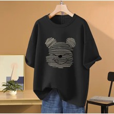 Kids Face Özel Tasarım Sanatsal Ayıcık Baskılı Summer Trend Oversize Kız Çocuk T-Shırt