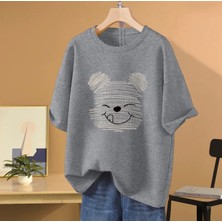 Kids Face Özel Tasarım Sanatsal Ayıcık Baskılı Summer Trend Oversize Kız Çocuk T-Shırt