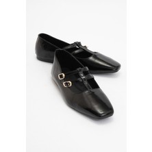 Luvi Starlıng Siyah Rugan Deri Kadın Babet Ayakkabı