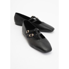 Luvi Starlıng Siyah Cilt Deri Kadın Babet Ayakkabı