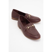 Luvi Trexıe Bordo Cilt Deri Tokalı Kadın Loafer Ayakkabı