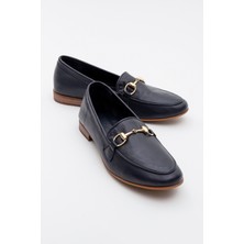 Luvi Trexıe Lacivert Cilt Deri Tokalı Kadın Loafer Ayakkabı