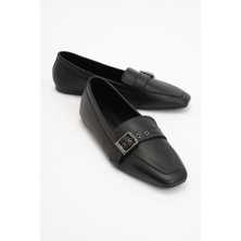 Luvi Perıwınkle Siyah Cilt Deri Kemerli Kadın Loafer Ayakkabı