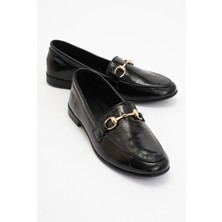 Luvi Trexıe Siyah Rugan Deri Tokalı Kadın Loafer Ayakkabı