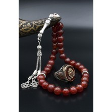 Prestige Gümüş Doğal Akik Taşlı Tesbih ve 925 Ayar Gümüş Erkek Yüzüğü Akik Taşlı 901519