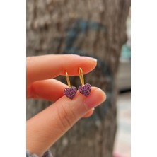 Gümüş Pembe Taşlı Kalpli Çocuk Küpesi IS12S1