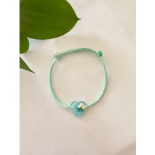 Atelier Çağla Şeffaf Murano Cam Papatya Kalp Mint Yeşil Bileklik