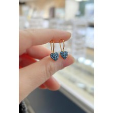 Gümüş Mavi Taşlı Kalpli Çocuk Küpesi IS12S1