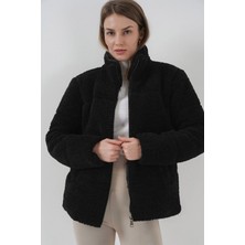 5178 Astarlı Peluş Mont - Siyah