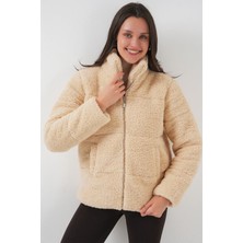 5178 Astarlı Peluş Mont - Krem