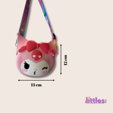 Kız Çocuk Sanrio Kuromi Figürlü Çıkartılabilir Ayarlanabilir Renkli Askı Pembe Çapraz Silikon Çanta Cüzdan