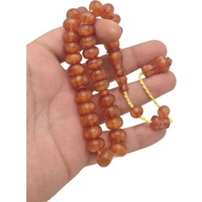 Han Ticarethane Yassı Model Simli Turuncu Sıkma Kehribar Tesbih