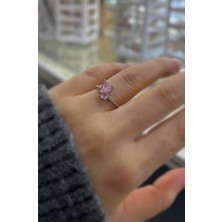 Gümüş Pembe Taşlı 2 Kalpli Yüzük TK12S51