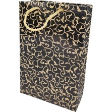 Altın Desenli Siyah (25 Li Paket )Karton Çanta 12 x 17