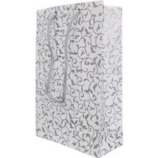 Gümüş Desenli Beyaz (25 Li Paket )Karton Çanta 12 x 17