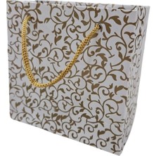 Altın Desenli Beyaz (50 Li Paket )Karton Çanta 11 x 11