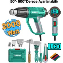 Total TB200561 LED Ekranlı Sıcak Hava Tabancası 600° C  2000 W Güç Hava Akışı 450 L Kablolu 1 Adet