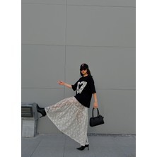 Kadın Ekru Astarsız Dantel Etek 29056