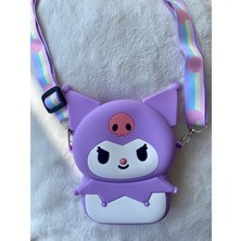 Kız Çocuk Sanrio Kuromi Figürlü Çıkartılabilir Ayarlanabilir Askı Silikon Mor Çapraz Çanta Cüzdan