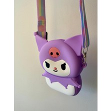 Kız Çocuk Sanrio Kuromi Figürlü Çıkartılabilir Ayarlanabilir Askı Silikon Mor Çapraz Çanta Cüzdan