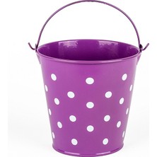 Oktay Sesal Decoratıve Pail Dekoratif Saplı Metal Kova Mor Kova Mor Puantiyeli Kova Kalemlik Saksı Makyaj Kovası