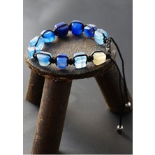 Perlavita Akik Taşı Bilekliği Doğal Taş Tasarım Bileklik Makrome Örgü Akuamarin Taşı