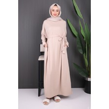 İmaj Butik Bej Bel Kuşaklı Yarasa Kol Salaş Elbise