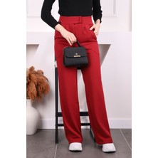 İmaj Butik Bordo Yüksek Bel Beli Cırt Cırtlı Palozzo Pantolon