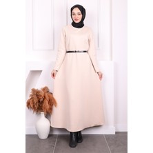 İmaj Butik Bej Bel Kemerli Scuba Elbise