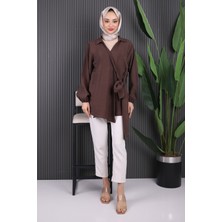 İmaj Butik Kahverengi Yan Bağlamalı Kimono