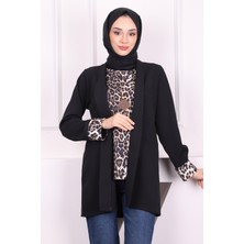 İmaj Butik Siyah İçlik Kolye Ceket Üçlü Kombin Takım