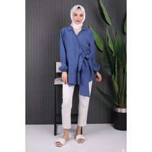 Indigo Yan Bağlamalı Kimono