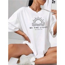 Woodroffe Kadın / Kız Be The Lıght Baskılı Oversize Salaş T-Shirt Ünisex Boyfirend
