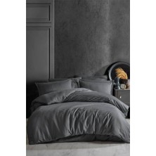 Clasy Çizgili Saten Nevresim Takımı Çift Kişilik Füme