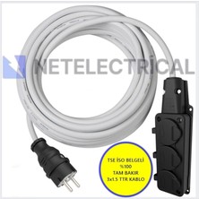 Kauçuk 3'lü 18 Metre Topraklı Grup Priz - 3x1.5 Ttr Tam Bakır Beyaz Kablo