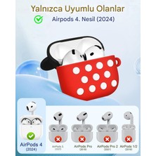 Kılıf Benim Airpods 4.Nesil Uyumlu Kılıf Benekli Kurdele Kırmızı Sevimli Figürlü Silikon Kılıf