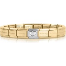 Kişiselleştirilebilir Klasik Dekoratif Linkli Mat Altın Sarı Paslanmaz Çelik Bileklik-Kabartma Kalp