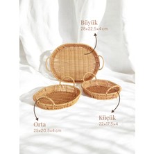 Sunum Tepsi 3'lü Bohem - Hasır Rattan Oval Organizer