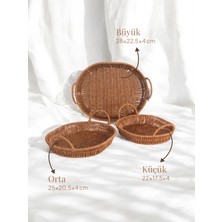 Sunum Tepsi 3'lü Bohem - Hasır Rattan Oval Organizer