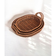 Sunum Tepsi 3'lü Bohem - Hasır Rattan Oval Organizer