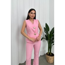 Msm Fashion Kadın Alt Üst Takım Şık Düğme Detaylı Yelek Pantolon Ikili Takım