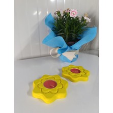 Sarı Çiçek Model 2'li Ahşap Mumluk, Dekoratif-Hediyelik Mumluk