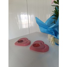 Pembe Kalpli Model 2'li Ahşap Mumluk, Dekoratif-Hediyelik Mumluk