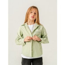 Kız Çocuk Cep Dantelli Gömlek T-Shirt Ikili Takım 1803