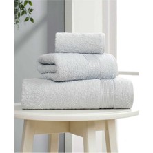 3 Lü Banyo Havlusu Seti Pamuklu Ritim Açık Gri