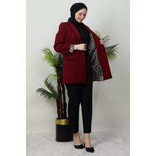 Leopar Astarlı Ceket Bordo
