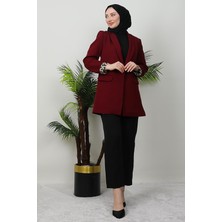 Leopar Astarlı Ceket Bordo