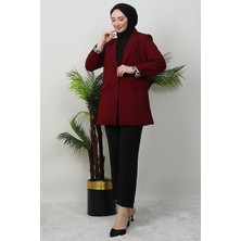 Leopar Astarlı Ceket Bordo