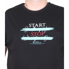 Moc Grande Erkek Büyük Beden Sıfır Yaka Tişört Start Stop 25178 Sıyah